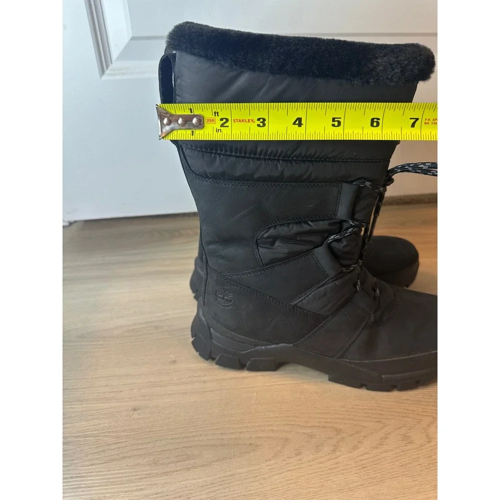 Timberland Women 10 Black Winter Boots Faux Fur Trim Lace Up Snow Boots Lug Sole